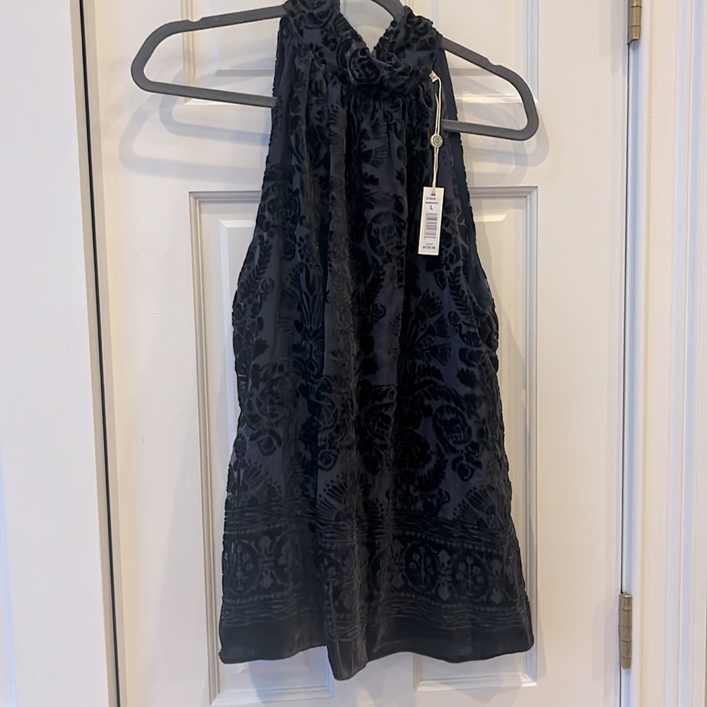 NWT Max Studio Navy Velvet Burnout Halter Top